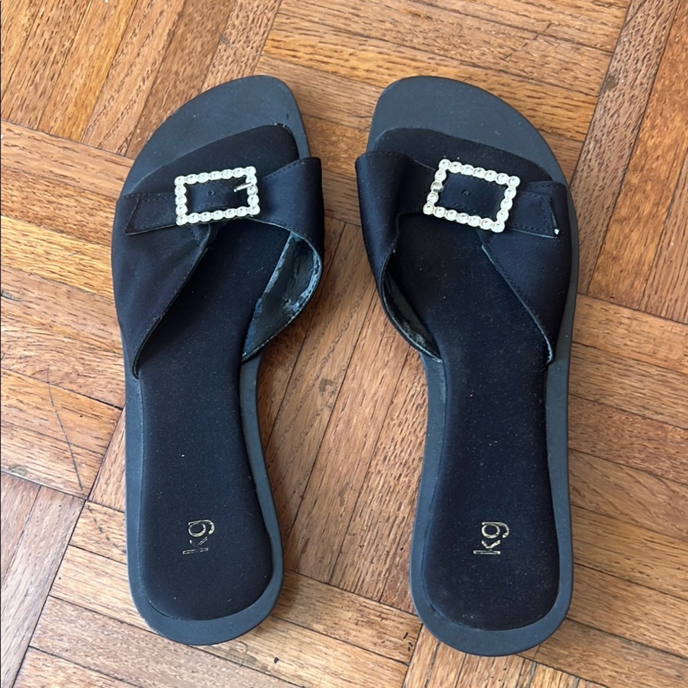 KG Kurt Geiger Black Sandals with Rhinestone Embellishment